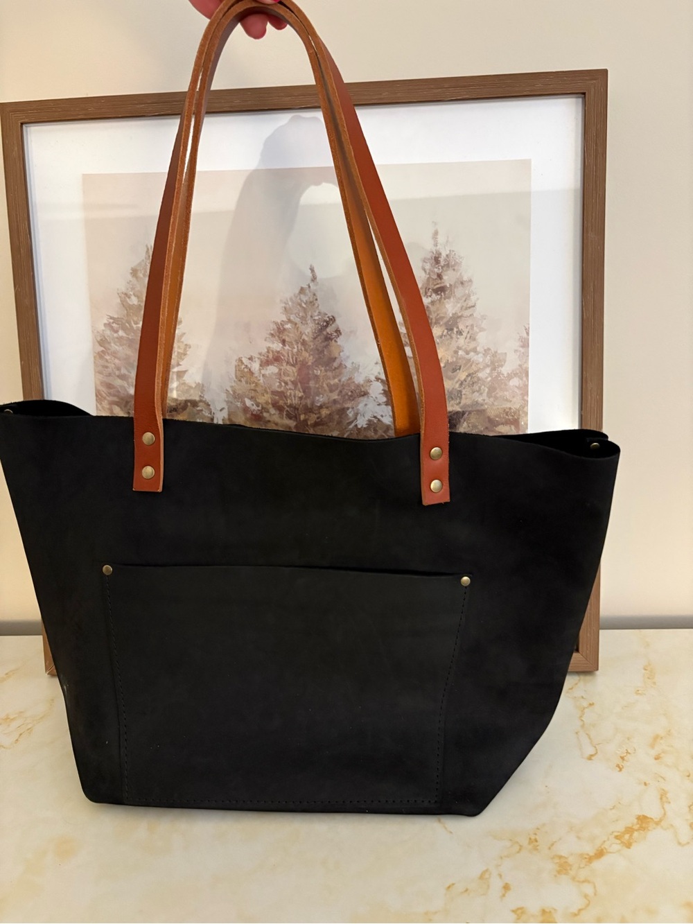 Portland Leather Bag w Tan Leather Straps (Shadow Black Limited Edition)